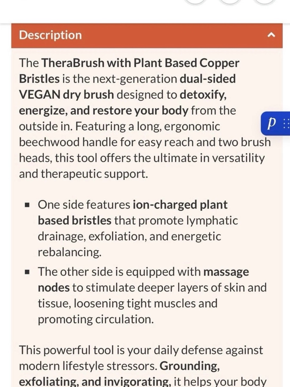 NEW TheraBrush With Copper Bristles - LONG HANDLE Vegan List Price $57.00 - Picture 8 of 10